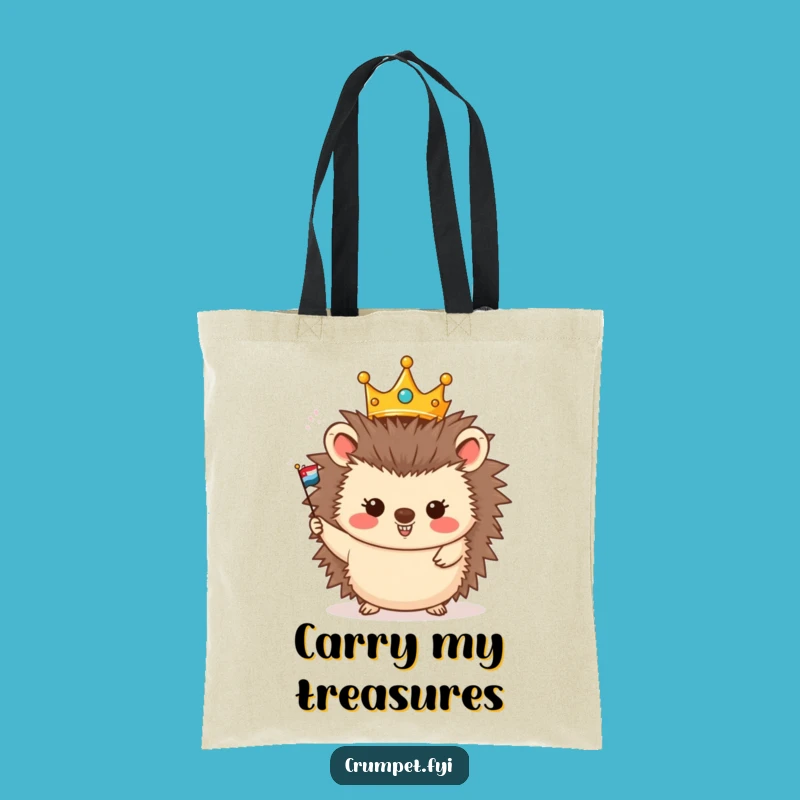 Funny Hedgehog King Tote Bag, Carry Your Cheer with Regal Flair