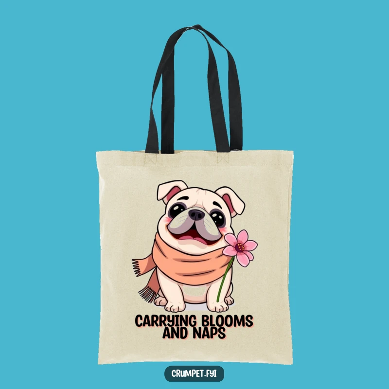 Funny Bulldog Tote Bag: Carry Charms with a Scarf-Worn Flower Sniffer - Perfect Funny Gift!