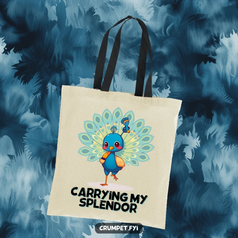 Funny Peacock Tote Bag: A strutting peacock displaying its colorful tail, a symbol of confidence and a fabulous funny gift.