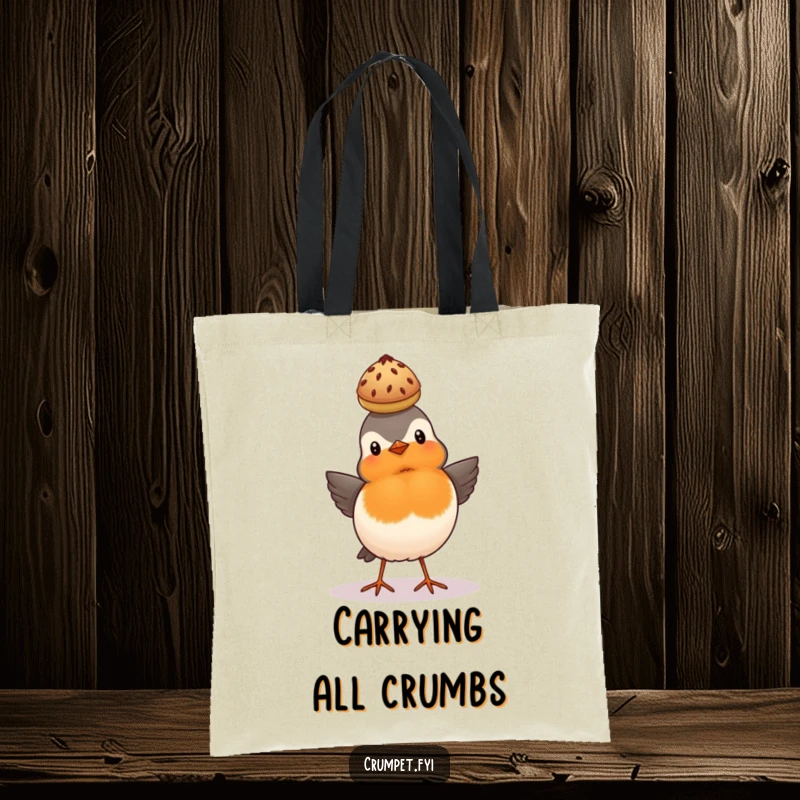 Funny proud robin balancing a scone on its head on a humorous British bird tote bag.