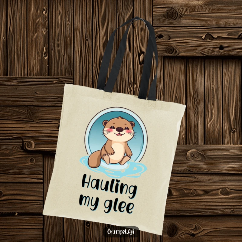 Funny Otter Tote Bag: A giggling otter sliding down a water slide, perfect for carrying essentials with humor, a great funny gift.