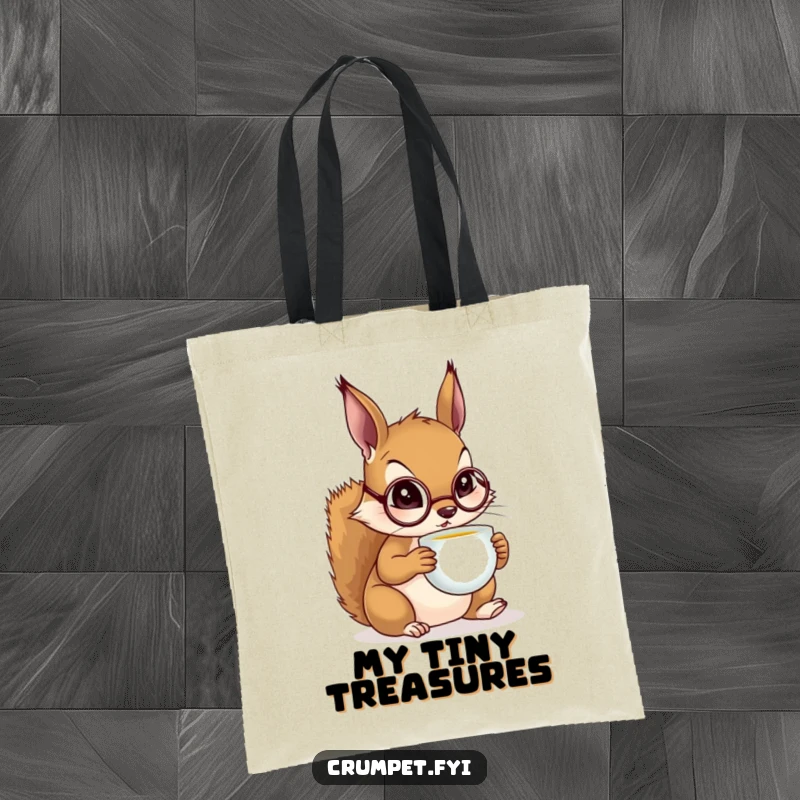 Funny Squirrel Tote Bag depicting a squirrel wearing a monocle, savoring tea, perfect for carrying daily necessities with sophisticated humor.